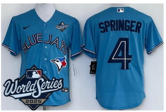Men Toronto Blue Jays #4 George Springer Light Blue 2025 World Series Cool Base Jersey->toronto blue jays->MLB Jersey